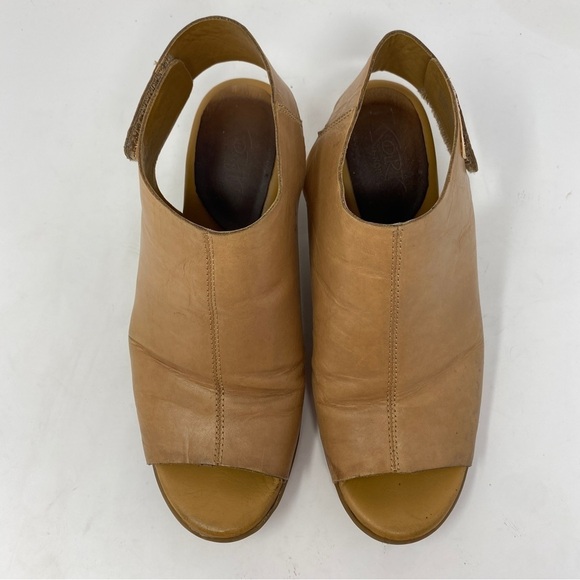 Korks by KORK-EASE Sz 9 Leather Sling Back Open Toe Shoes Tan Block Heel - Picture 3 of 12
